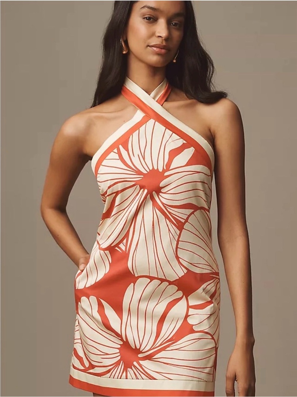 Hutch Floral Halter Mini Dress Size 4 Coral Cream